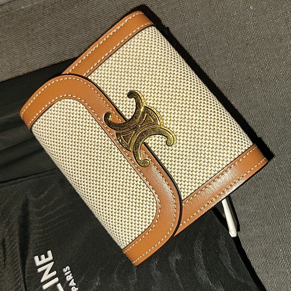 **SOLD***Celine Small Flap Wallet TRIOMPHE in textile and calfskin